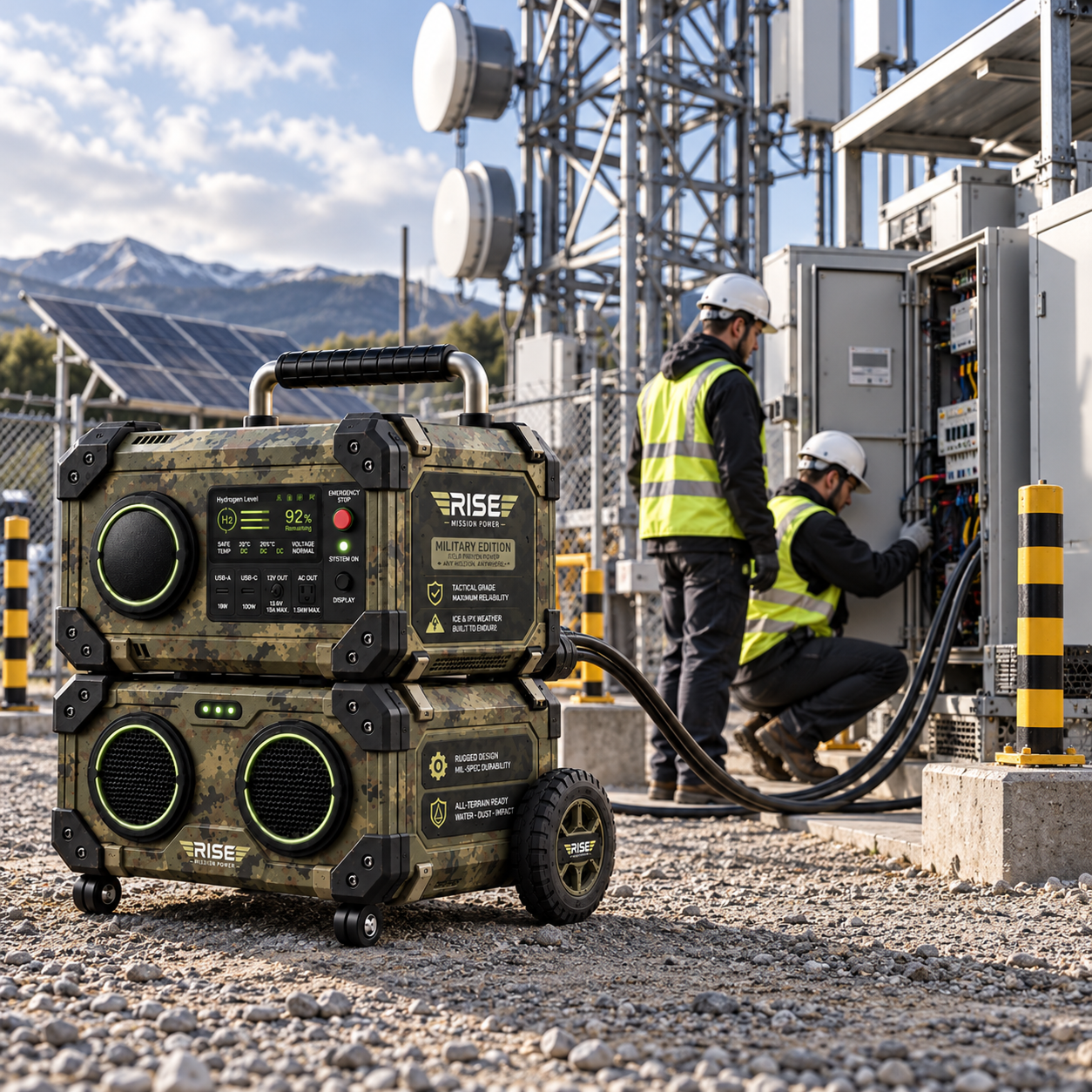 Rugged telecom power station in mountain terrain