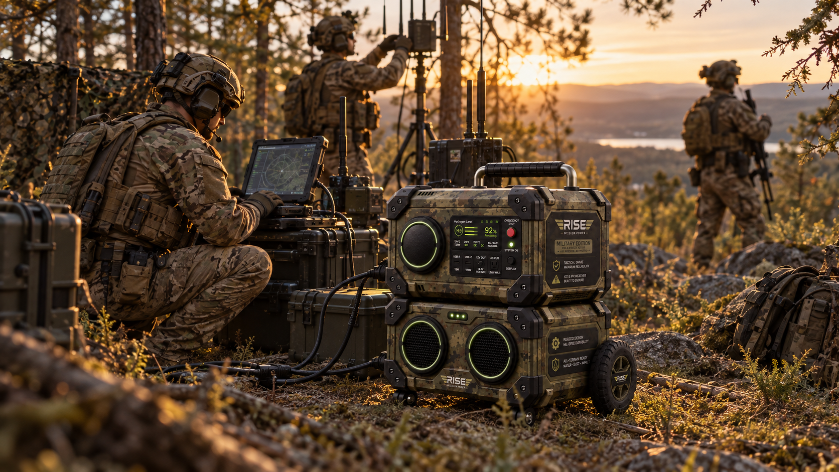 Military portable power and tactical hydrogen generators at a forward operating base
